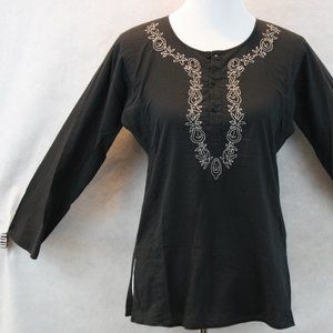 Lord & Taylor Black Cotton Blouse SZ S